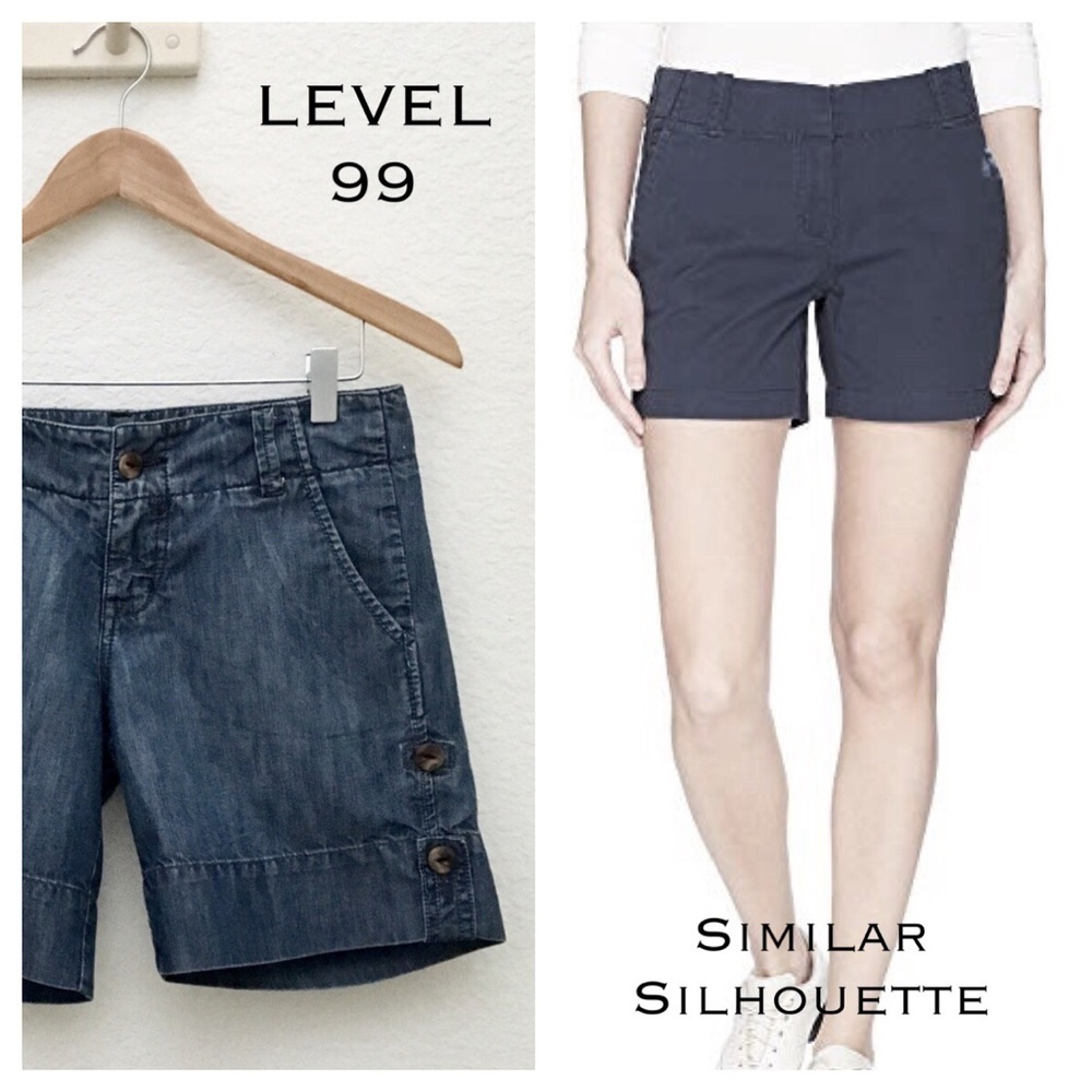 Level 99 Indigo Blue Cuff Hem Cargo Walking Shorts